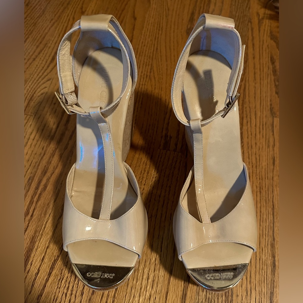 Jimmy Choo Neutral Sandals with Cork Heels…like new!!!
